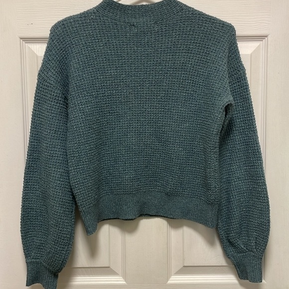 PINK ROSE |Cropped |Long Sleeve |Crew Neck |Green w White Fleck|Sweater |Size XS - Picture 3 of 13